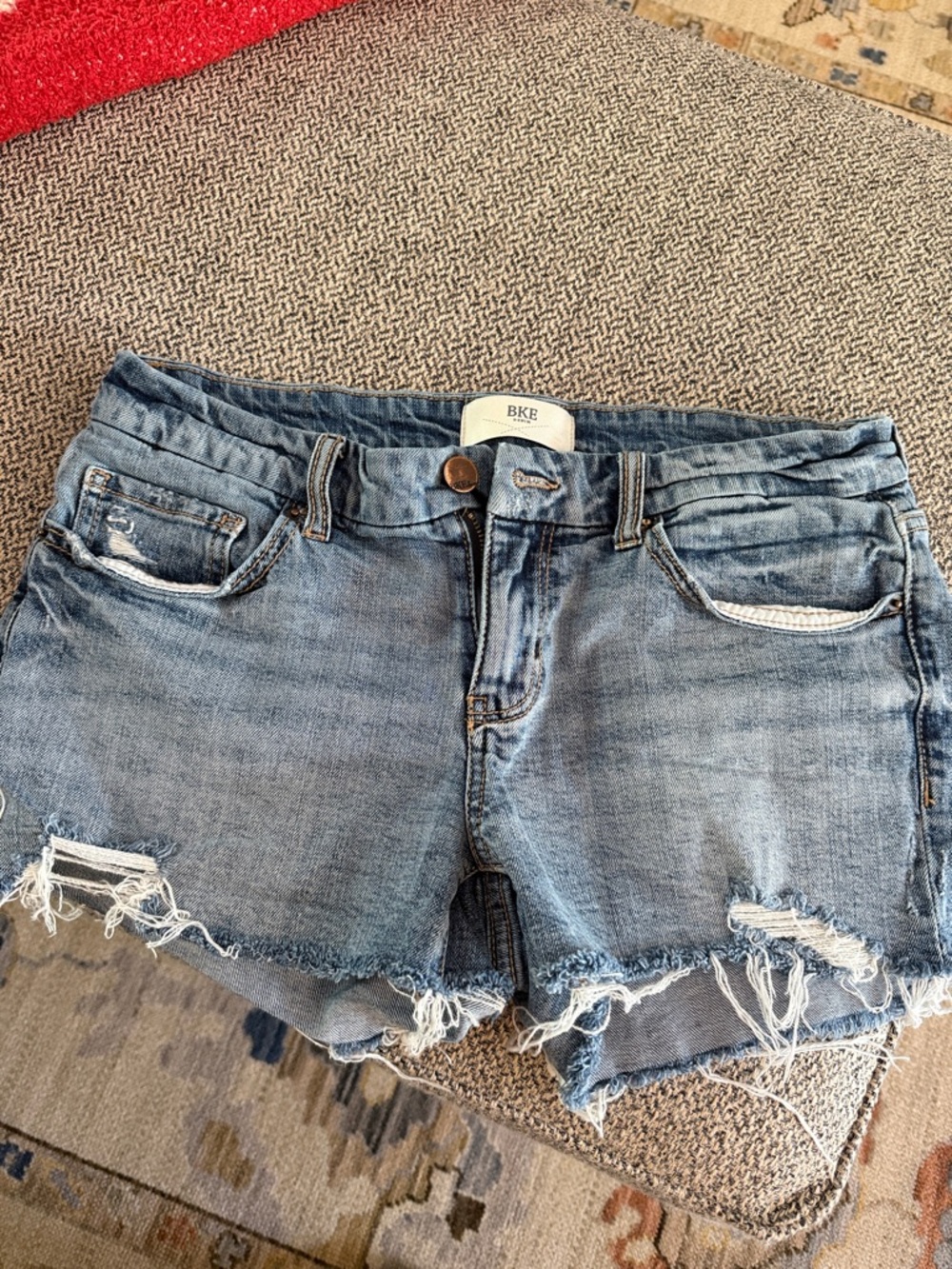 BKE Distressed Denim Cutoff Shorts in Light Blue